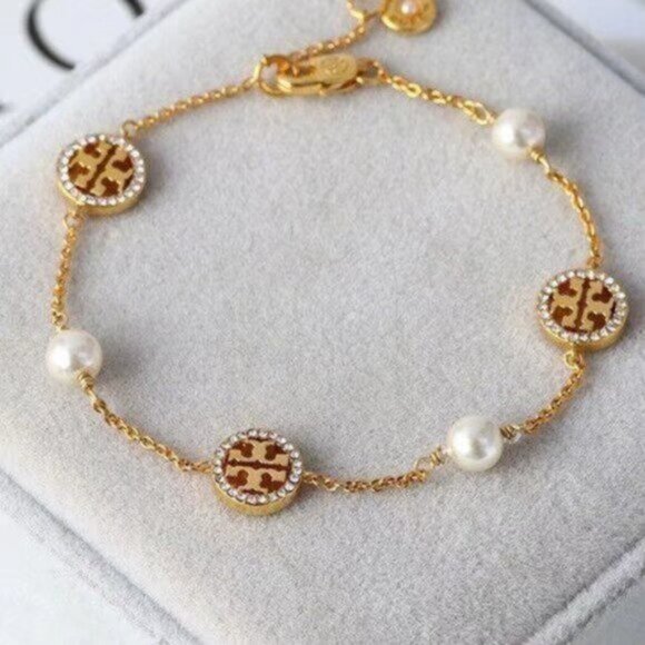 Tory Burch paved pearl bracelet
